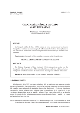Geografía MÉDICA DE CASO (ASTURIAS) (1945) ISSN: 0213-178199 2014, 59-60; Pp
