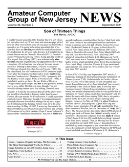 Amateur Computer Group of New Jersey NEWS Volume 36, Number 9 September 2011 Son of Thirteen Things Bob Hawes, ACGNJ