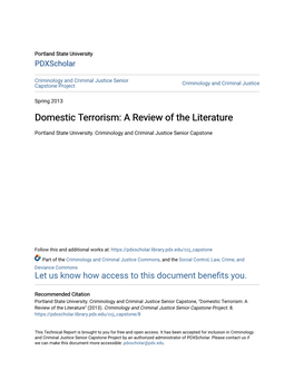 Domestic Terrorism: a Review of the Literature