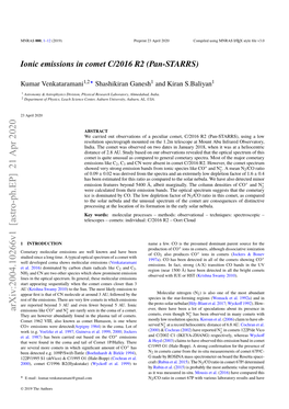 Ionic Emissions in Comet C/2016 R2 (Pan-STARRS)