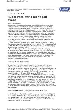 Rupal Patel Wins Night Golf Event Page 1 of 2