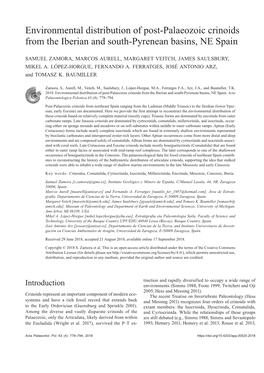 Environmental Distribution of Post-Palaeozoic Crinoids from the Iberian and South-Pyrenean Basins, NE Spain