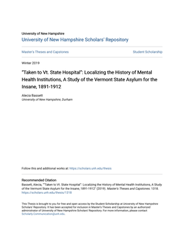Localizing the History of Mental Health Institutions, a Study of the Vermont State Asylum for the Insane, 1891-1912