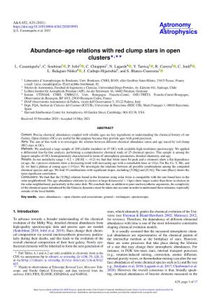 Abundance–Age Relations with Red Clump Stars in Open Clusters?,?? L