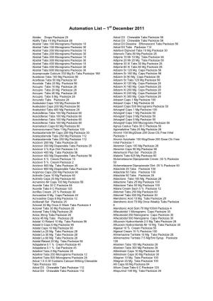 Automation List – 1St December 2011