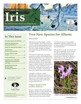 Two New Species for Alberta in This Issue Varina Crisfield Two New Species for Alberta