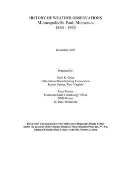 HISTORY of WEATHER OBSERVATIONS Minneapolis/St
