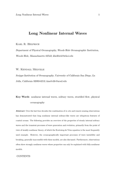Long Nonlinear Internal Waves 1