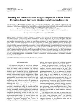 Diversity and Characteristics of Mangrove Vegetation in Pulau Rimau Protection Forest, Banyuasin District, South Sumatra, Indonesia