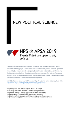 NPS @ APSA 2019 Events Listed Are Open to All, Join Us!