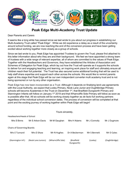 Peak Edge Multi-Academy Trust Update