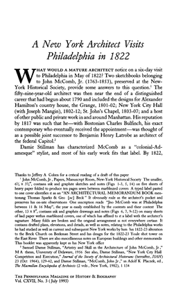 A New York Architect Visits Philadelphia in 1822