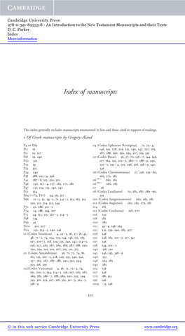 Index of Manuscripts