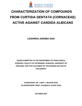 Characterization of Compounds from Curtisia Dentata (Cornaceae) Active Against Candida Albicans