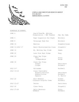 June 1985 #60 China Lake Mountain Rescue Group P.O