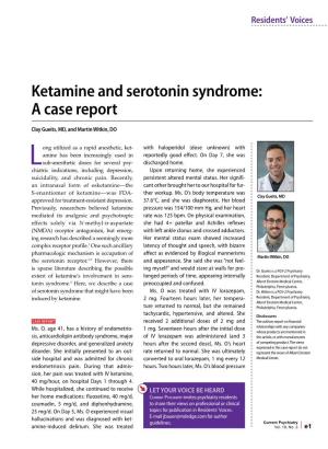 Ketamine and Serotonin Syndrome: a Case Report
