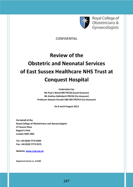 Review of the Obstetric and Neonatal Services of East Sussex Healthcare NHS Trust at Conquest Hospital