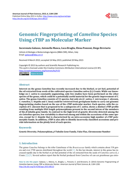 Genomic Fingerprinting of Camelina Species Using Ctbp As Molecular Marker