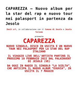 CAPAREZZA &#8211; Nuovo Album Per La Star Del Rap E Nuovo Tour Nei Palasport in Partenza Da Jesolo
