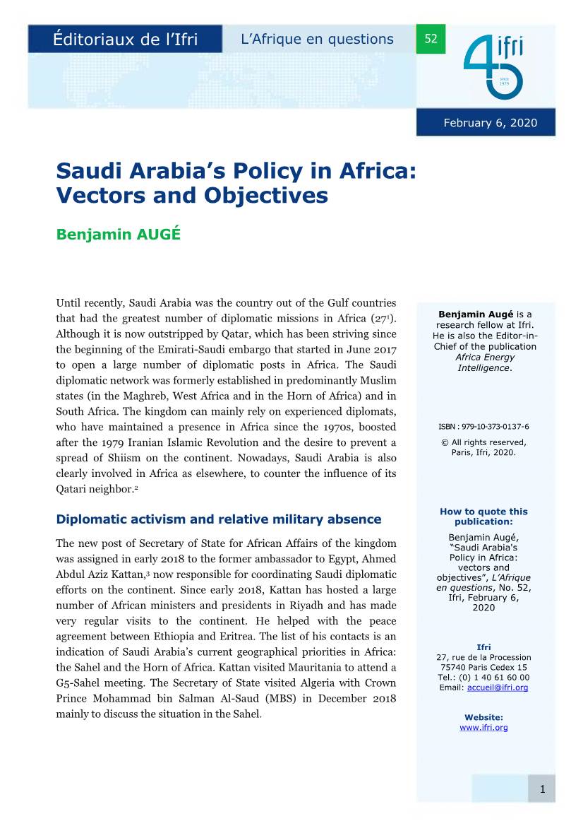 Saudi Arabia's Policy in Africa: Vectors and Objectives