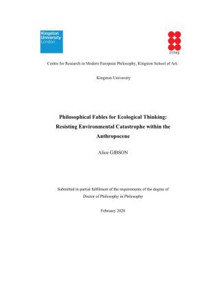 Philosophical Fables for Ecological Thinking: Resisting Environmental Catastrophe Within the Anthropocene