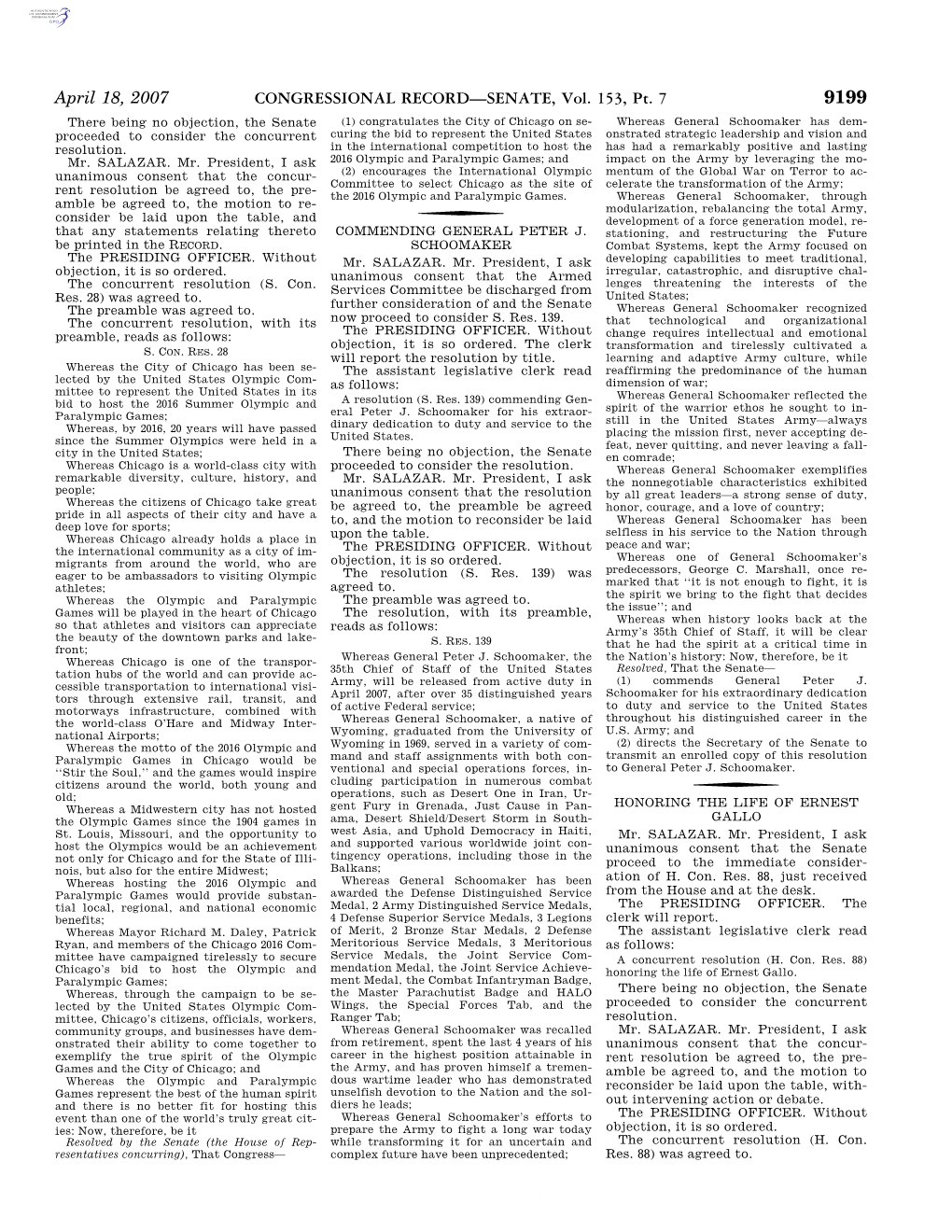 CONGRESSIONAL RECORD—SENATE, Vol. 153, Pt. 7 April 18, 2007