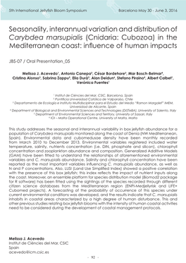 Seasonality, Interannual Variation and Distribution of Carybdea Marsupialis (Cnidaria: Cubozoa) in the Mediterranean Coast: Influence of Human Impacts