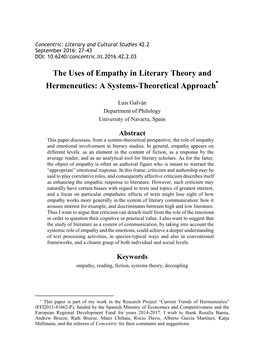 The Uses of Empathy in Literary Theory and Hermeneutics: a Systems-Theoretical Approach