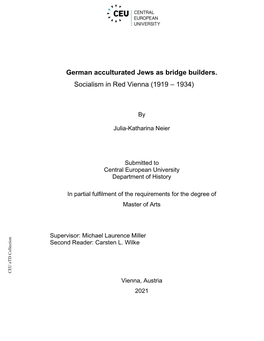 German Acculturated Jews As Bridge Builders. Socialism in Red Vienna (1919 – 1934)