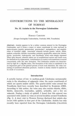 Contributions to the Mineralogy of Norway A