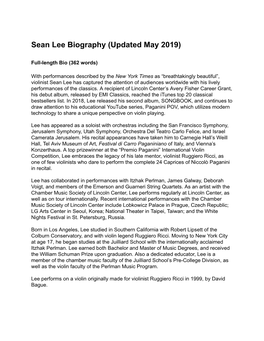 Sean Lee Biography (Updated May 2019)