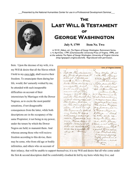 George Washington, Last Will and Testament, 1799, Item