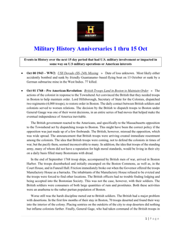 Military History Anniversaries 1001 Thru 101520