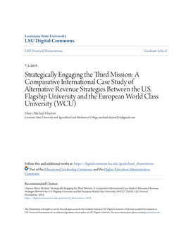 Strategically Engaging the Third Mission: a Comparative International Case Study of Alternative Revenue Strategies Between the U.S