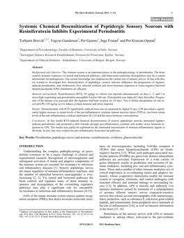 Systemic Chemical Desensitization of Peptidergic Sensory Neurons with Resiniferatoxin Inhibits Experimental Periodontitis