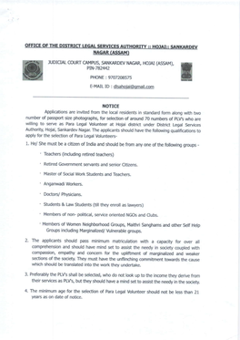 Notice Regarding the Post of Para Legal Volounteer Under District