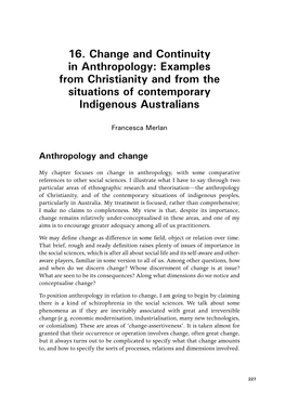 16. Change and Continuity in Anthropology: Examples from Christianity and from the Situations of Contemporary Indigenous Australians
