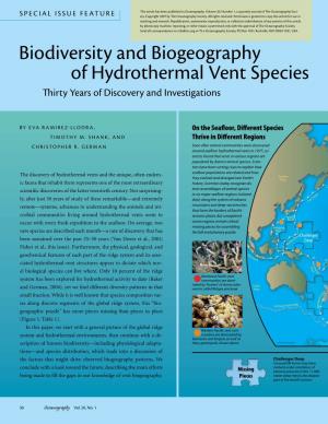Biodiversity and Biogeography of Hydrothermal Vent Species Thirty Years of Discovery and Investigations