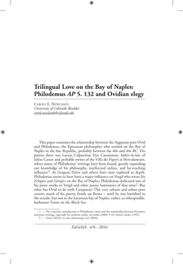 Trilingual Love on the Bay of Naples: Philodemus AP 5. 132 and Ovidian Elegy