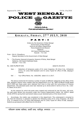 West Bengal Police Gazette, 05Th August, 2016