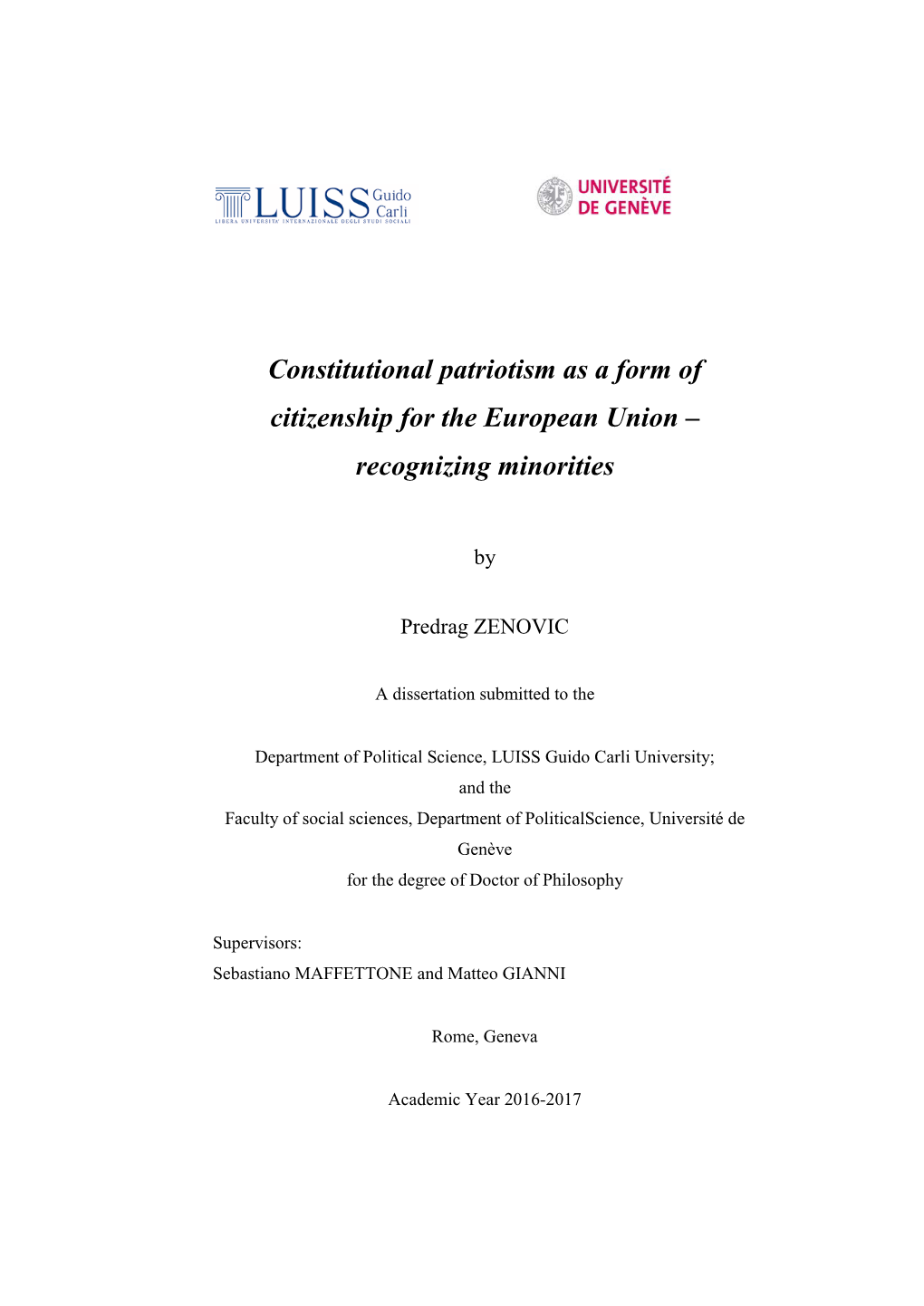 Constitutional Patriotism As a Form of Citizenship for the European Union – Recognizing Minorities