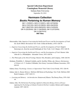 Herrmann Collection Books Pertaining to Human Memory
