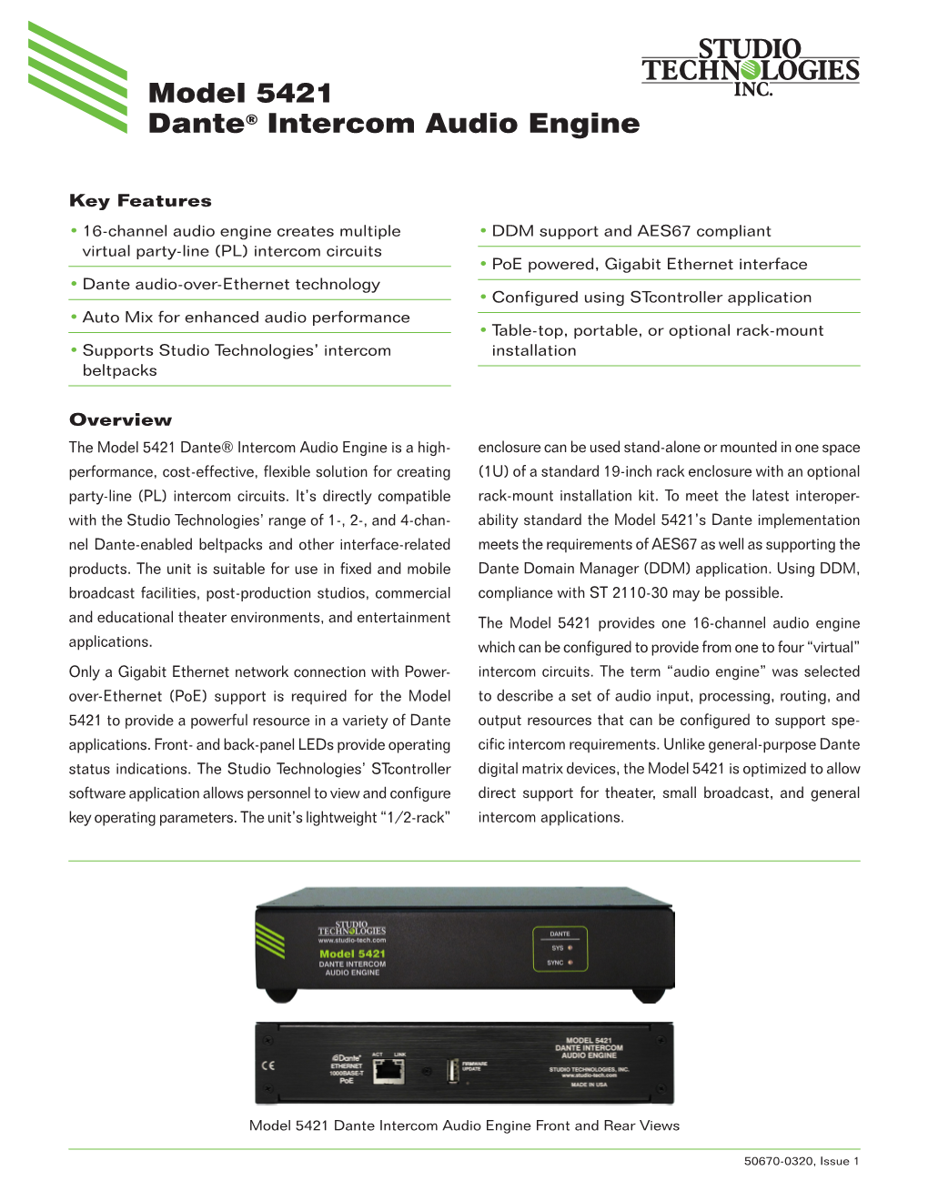 Model 5421 Dante® Intercom Audio Engine