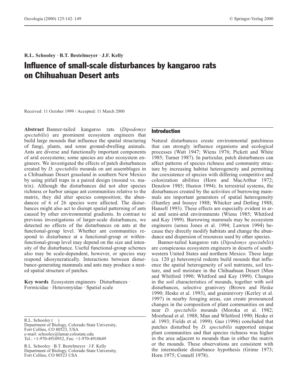 Influence of Small-Scale Disturbances by Kangaroo Rats on Chihuahuan Desert Ants