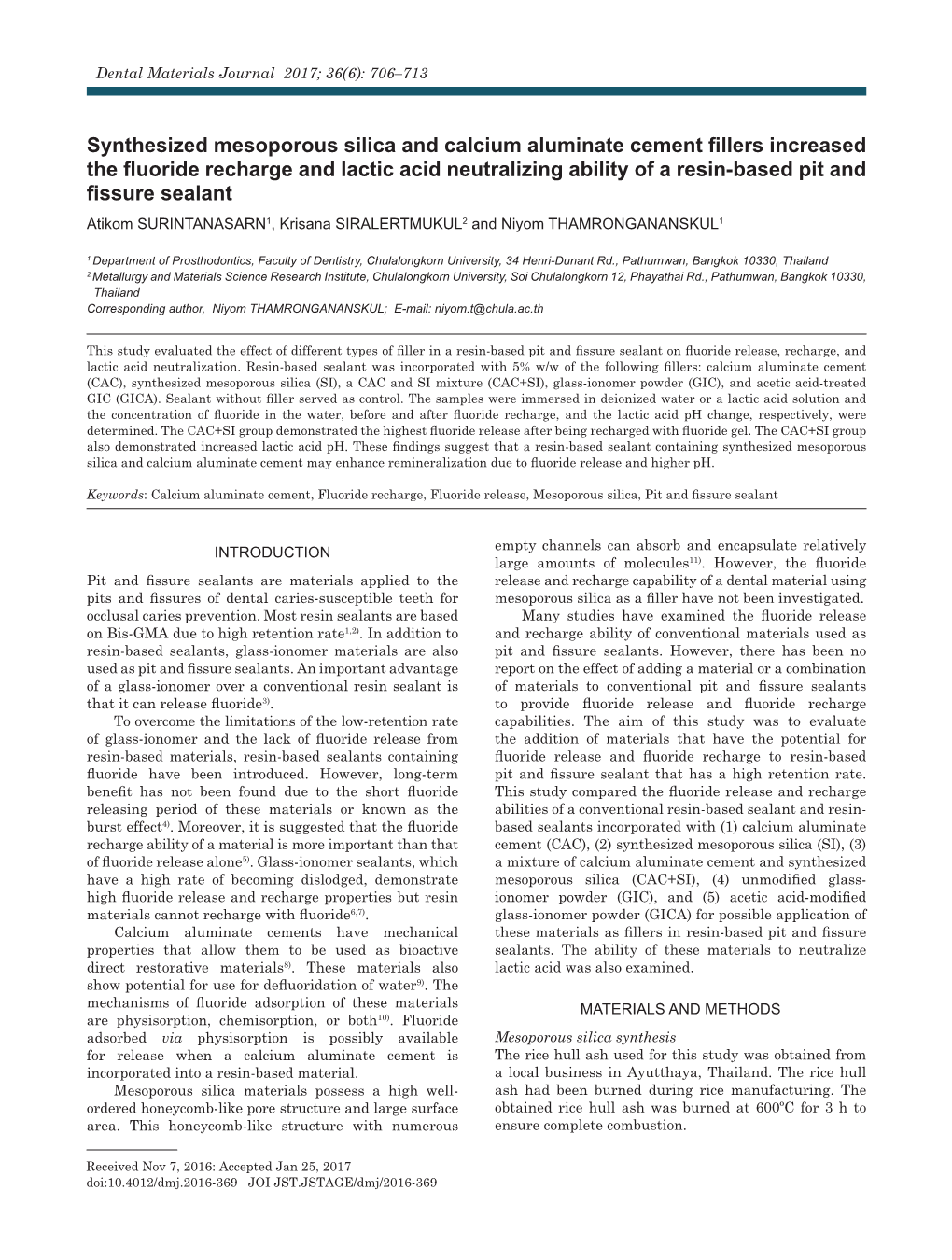 Synthesized Mesoporous Silica and Calcium Aluminate Cement Fillers