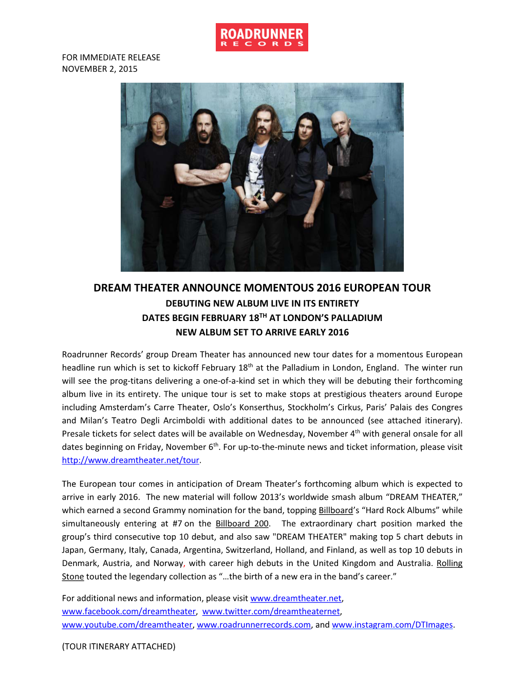 Dream Theater Announce Momentous 2016 European Tour