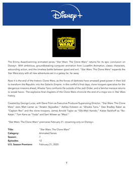 Disney+ Clone Wars Project Fact Sheet 1.21