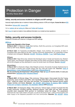 Protection in Danger Monthly News Brief, March 2021