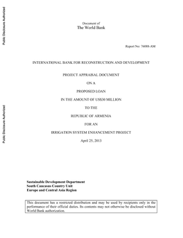 Document of the World Bank Public Disclosure Authorized Report No: 76088-AM