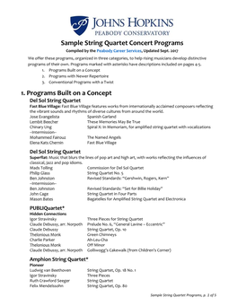 Sample String Quartet Concert Programs 1. Programs Built on A